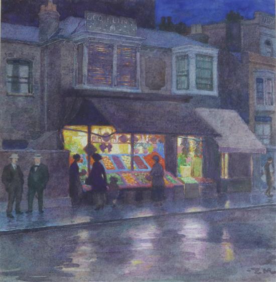 Ellis Martin (1881-1977), Fruit shop in Bellevue Road, Southampton 14 x 13cm